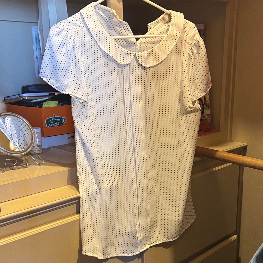 LOFT Cream Blouse with Black and Tan Dots
